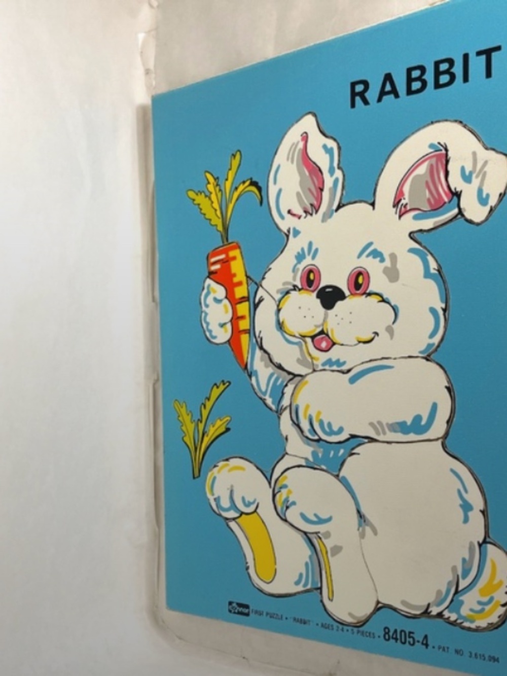 Vintage Connor Toys Bunny Rabbit with Carrot 5-Piece Children's Wood Tray Puzzle